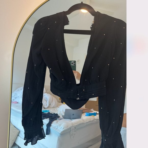 For Love and Lemons deep V embellished blouse M - Picture 3 of 4